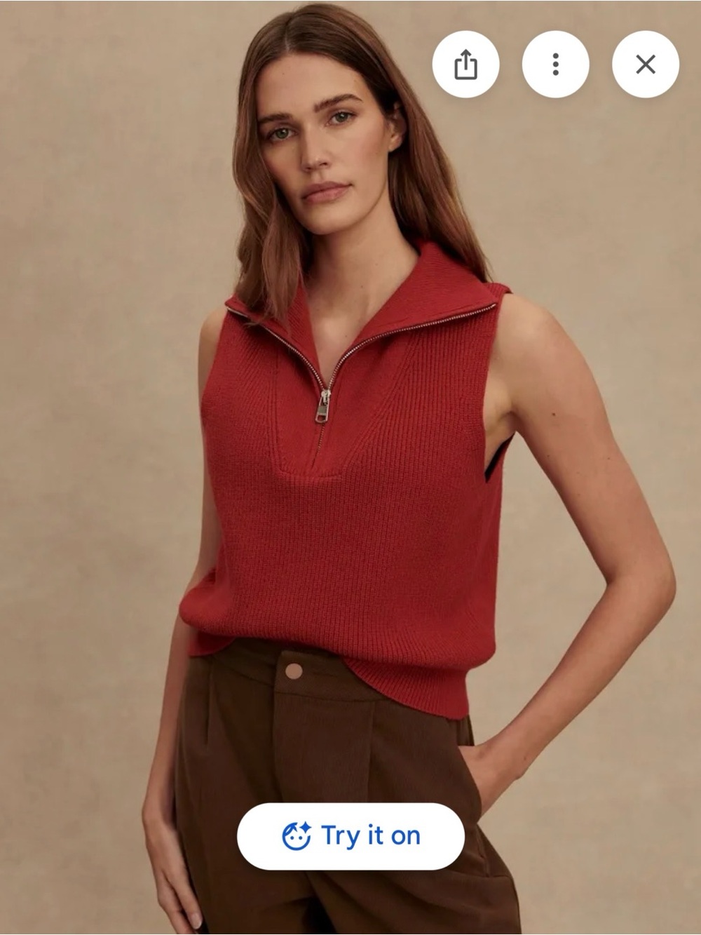 Varley Amina Red Zip-Collar Knit Tank